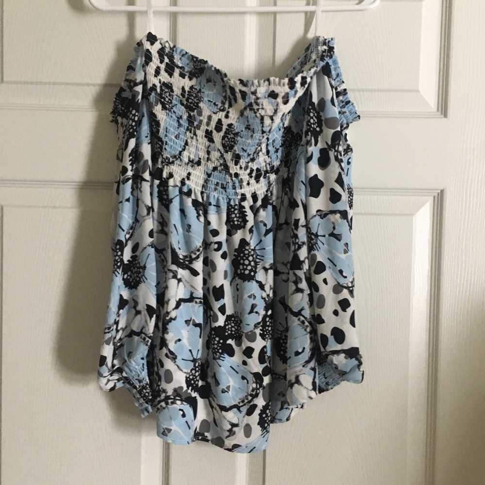 BLUE AND BLACK STRAPLESS TOP